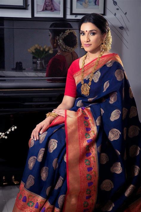 navy blue and white saree